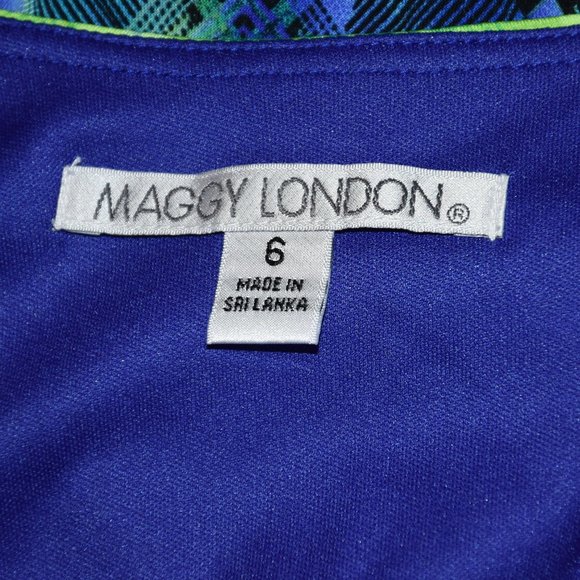 Maggy London size 6 Sleeveless Blue & Green Knee Length Lined Dress - Picture 7 of 10